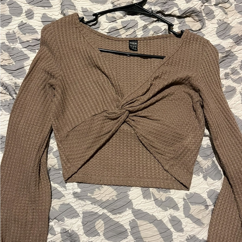 SHEIN Taupe Twist Front Knit Blouse